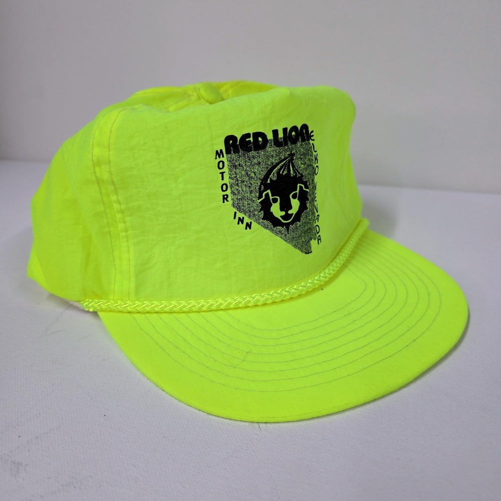 Vintage Red Lion Motor Inn Nevada Neon Yellow Trucker Hat Rope Snapback